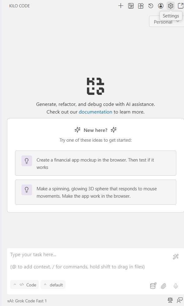 Kilo Code settings