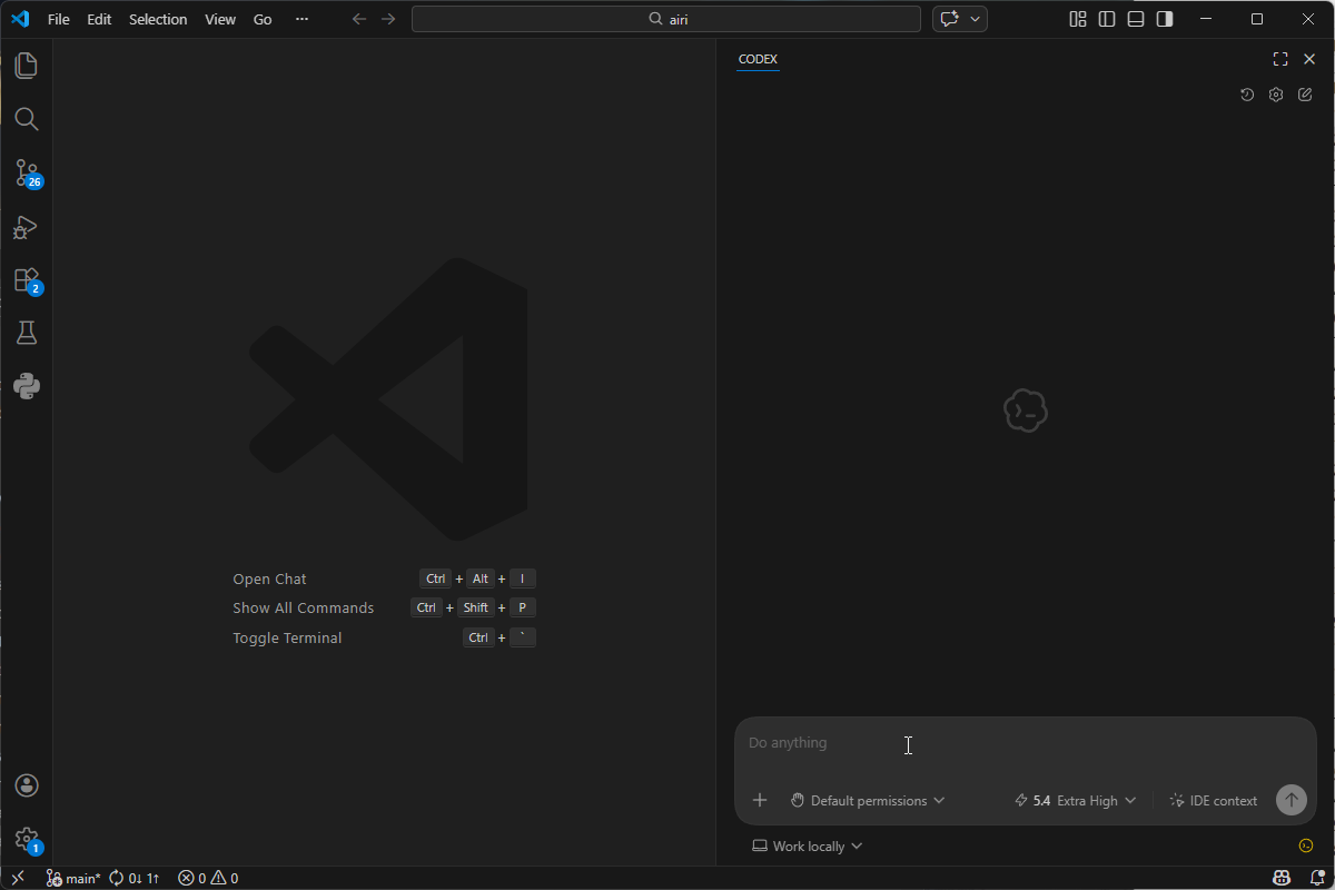 VS Code with the Codex extension open after FH Switch setup