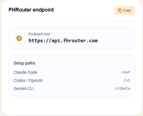 FHRouter endpoint card with setup paths