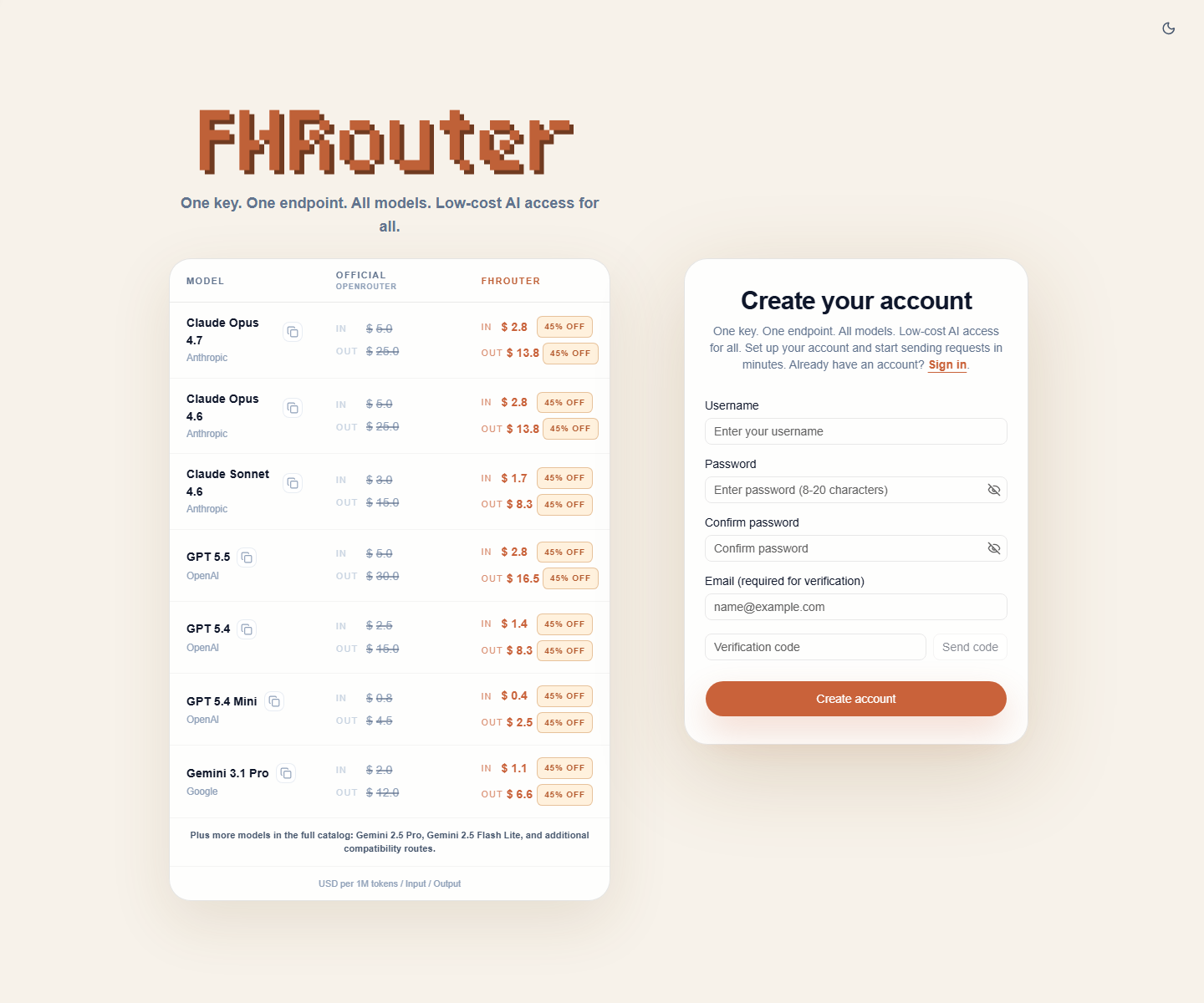 FHRouter sign-up page